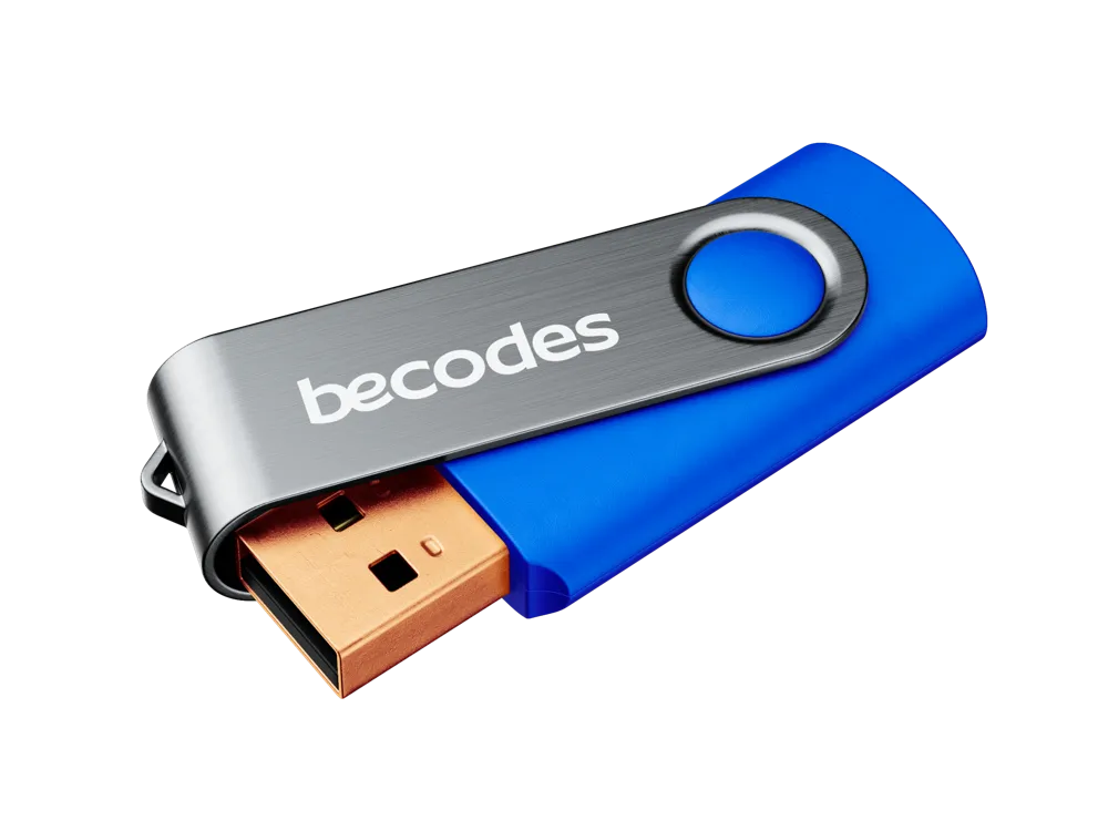 Pendrive azul Becodes con cubierta metálica giratoria